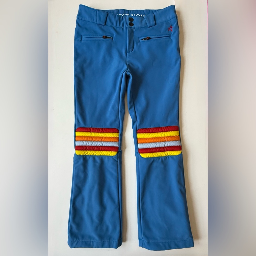 Perfect Moment Girls Aurora Flare Ski Pant, Blue Rainbow Stripe - Size 12
